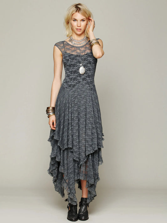 Enchanted Lace Handkerchief-Hem Dress