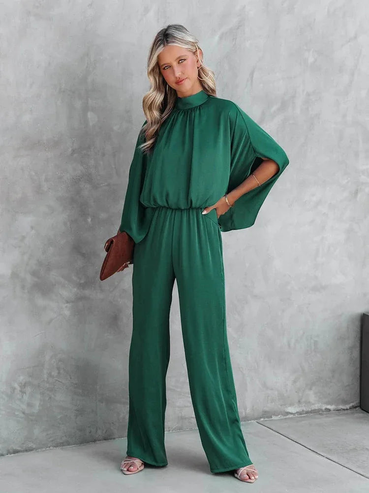 Jumpsuits for women 2022 elegant Autumn Elegant Casual Long Sleeve Solid Color Waist Loose Wide Legs Pants Jumpsuit
