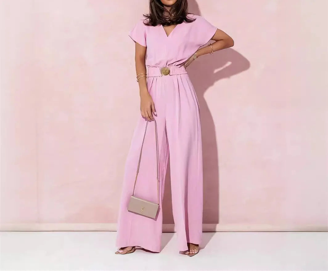 Women's Elegant V-Neck Wide Leg Jumpsuit