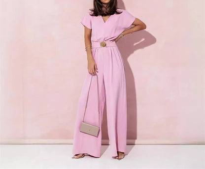 Women's Elegant V-Neck Wide Leg Jumpsuit