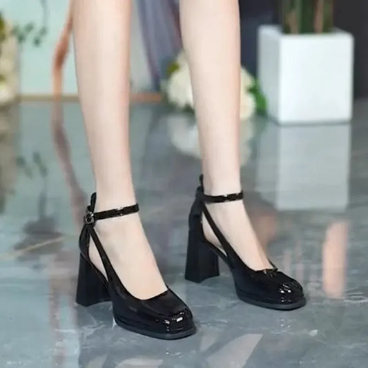 Women's Ankle Strap Block Heel Pumps