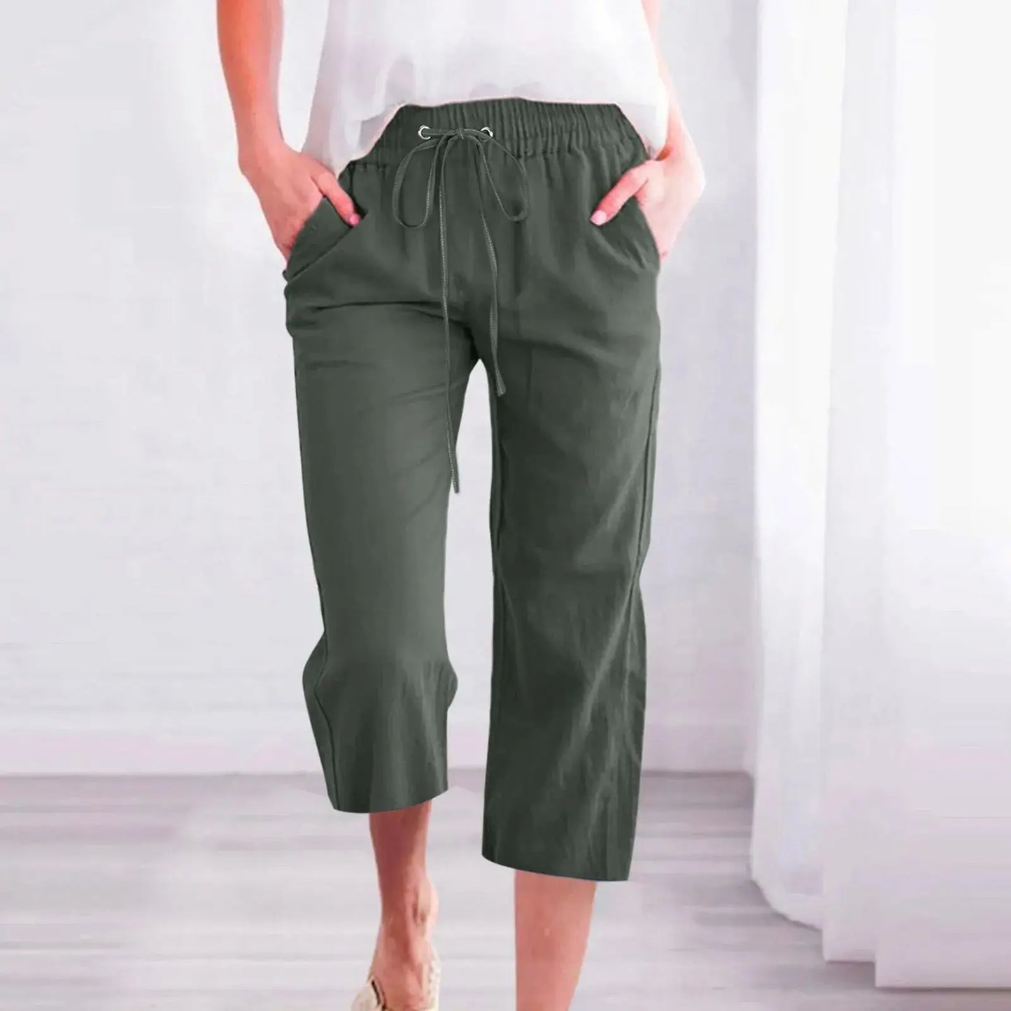 Cotton Linen Capri Pants For Women