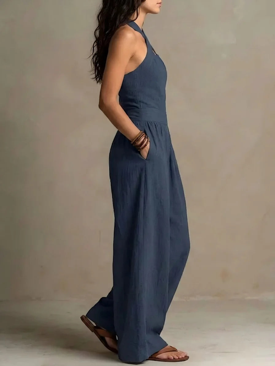 Halter Cross-Neck Wide Leg Jumpsuit
