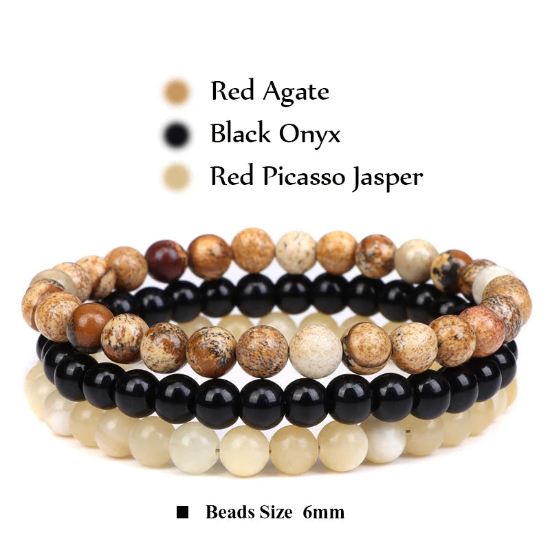 3Pcs Stacked Natural Stone Bracelet Set