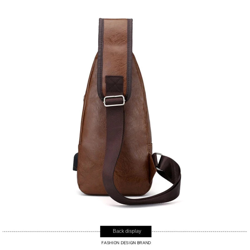 Brown leather sling bag on a white background