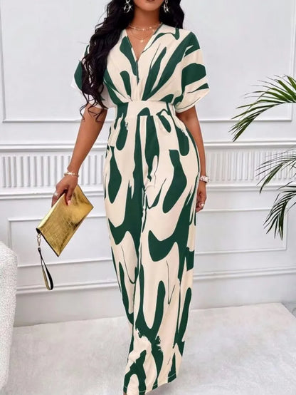 Elegant Printed Batwing Sleeve Jumpsuit