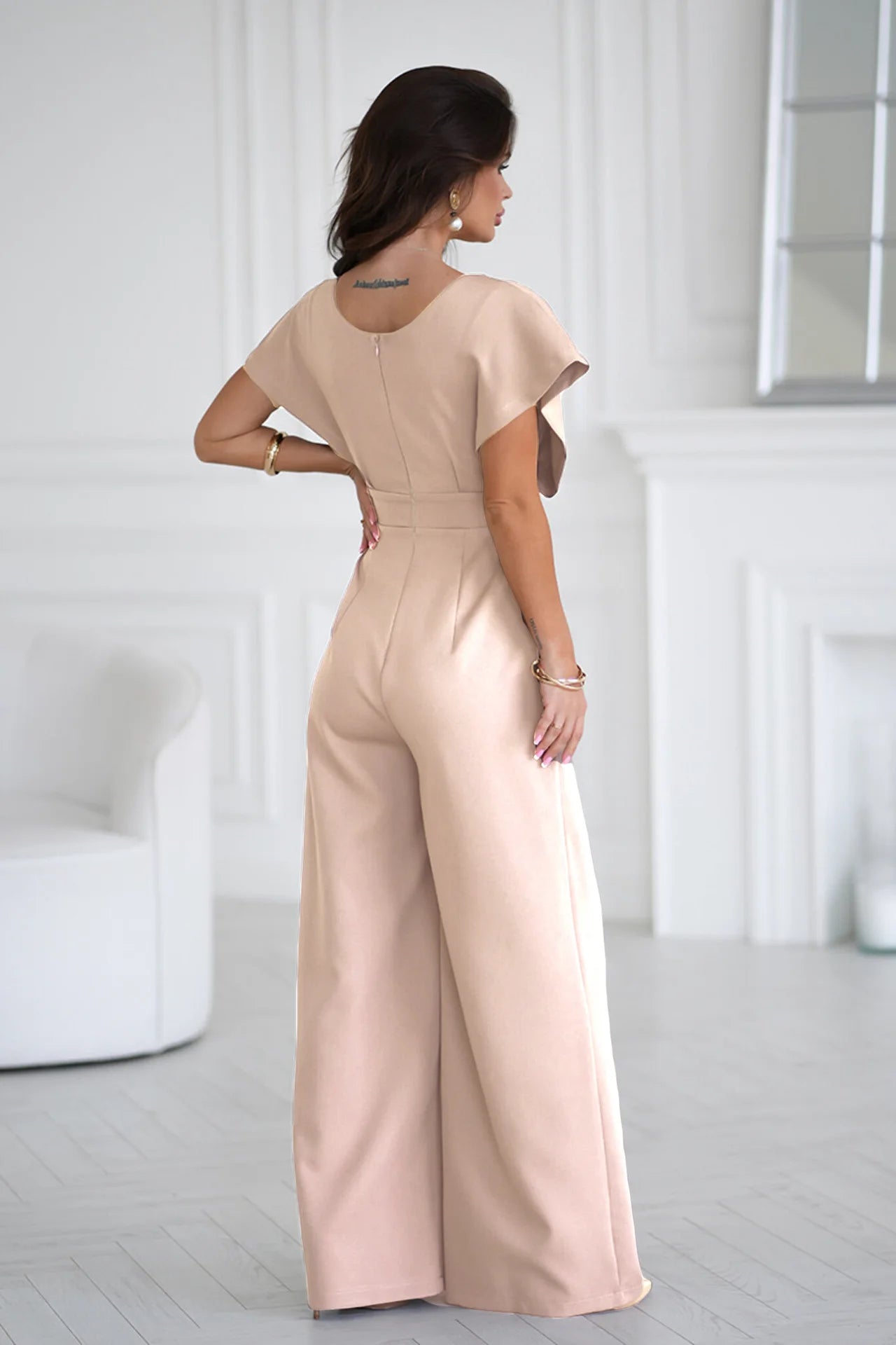 Elegant V-Neck Wide Leg Jumpsuit