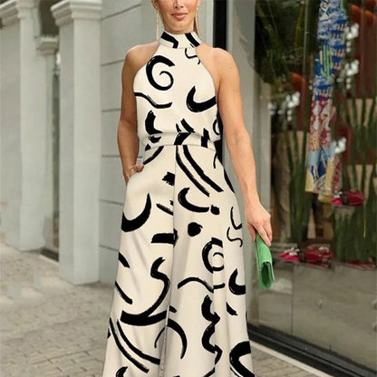 Halterneck Abstract Print Jumpsuit