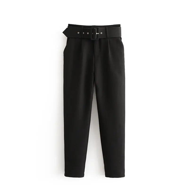 High Waisted Workwear Belted Pants