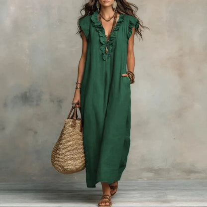 Amara Ruffle V-Neck Maxi Dress
