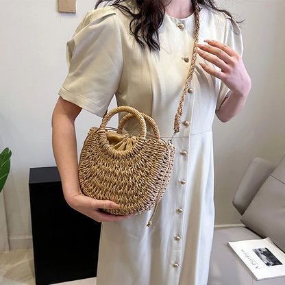 Handwoven Straw Half-Moon Bag