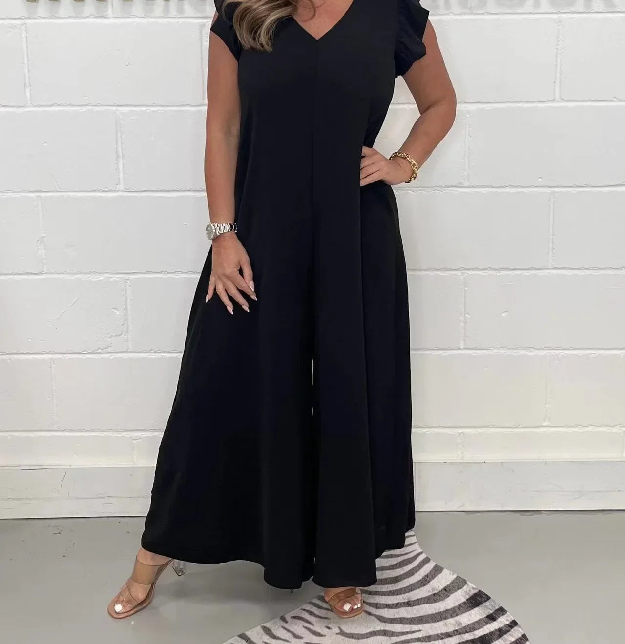 Elegant V-Neck Ruffle Jumpsuit