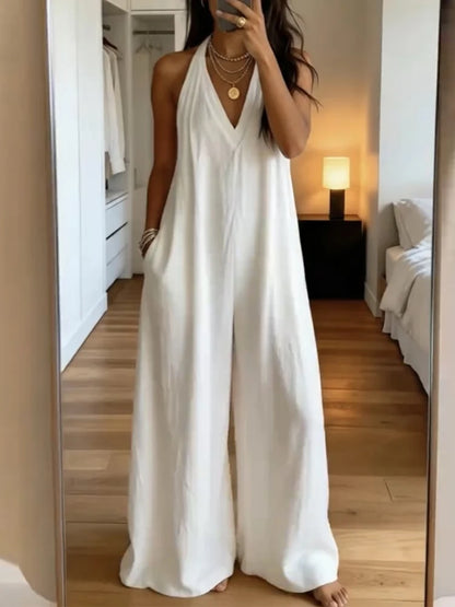Isadora Wide Leg Halter Neck Jumpsuit with Pockets