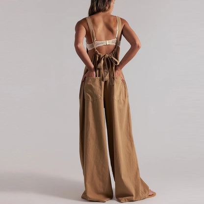 Wide-Leg Denim Overall Jumpsuit