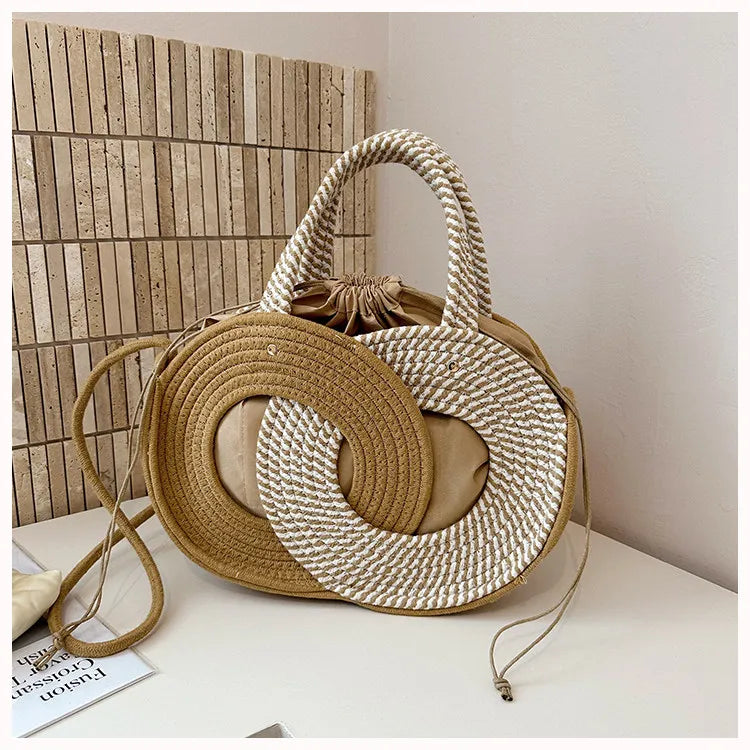 Aura Woven Straw Shoulder Handbag