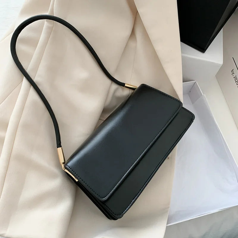 Minimalist Leather Baguette Shoulder Bag
