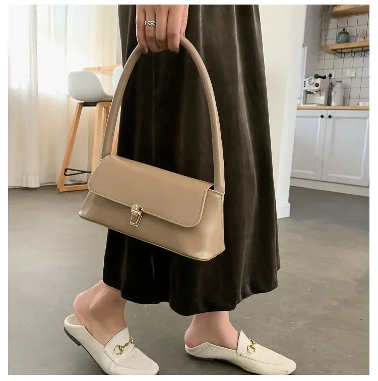 Minimalist Leather Baguette Shoulder Bag