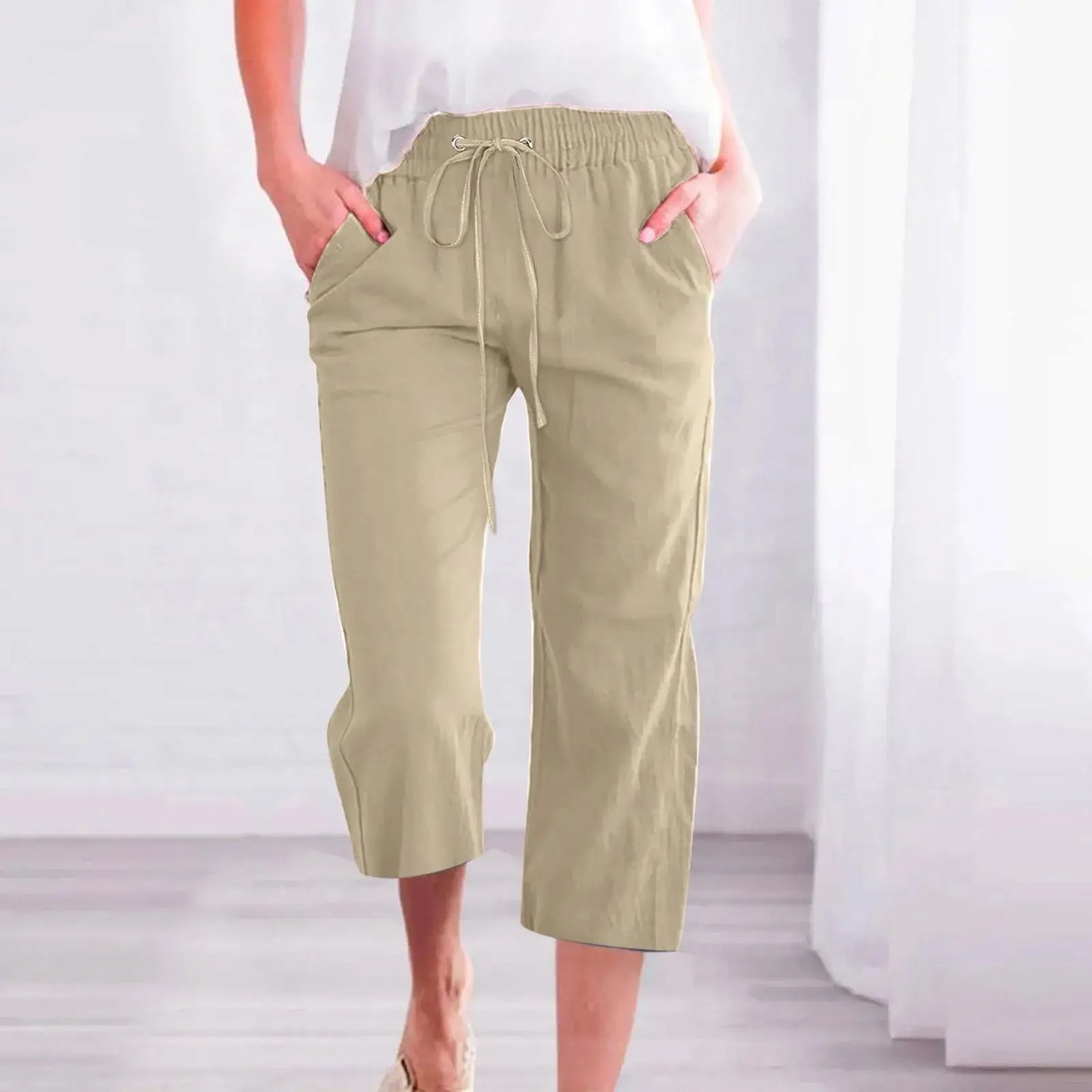 Cotton Linen Capri Pants For Women