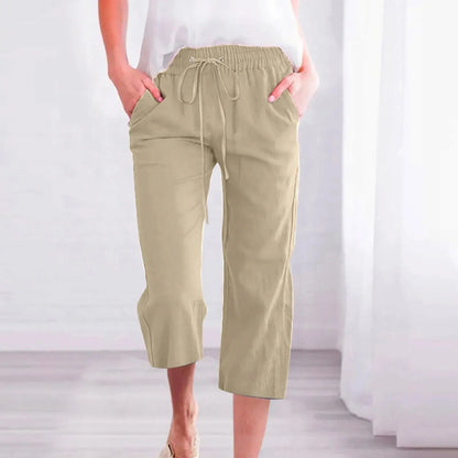 Cotton Linen Capri Pants For Women