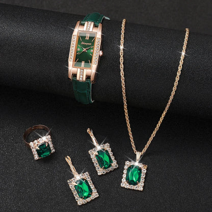 5-Piece Elegant Baroque Rhinestone Women's Watch & Jewelry Set