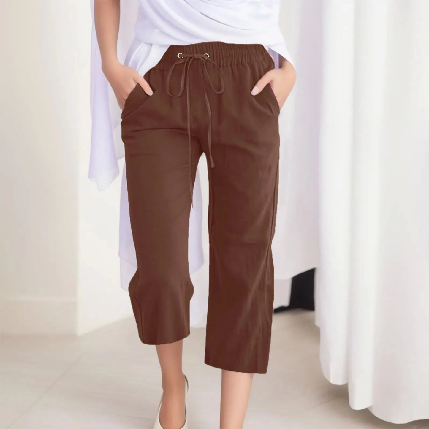 Cotton Linen Capri Pants For Women