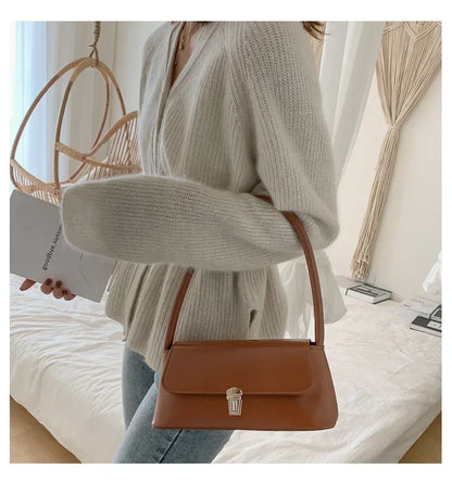 Minimalist Leather Baguette Shoulder Bag