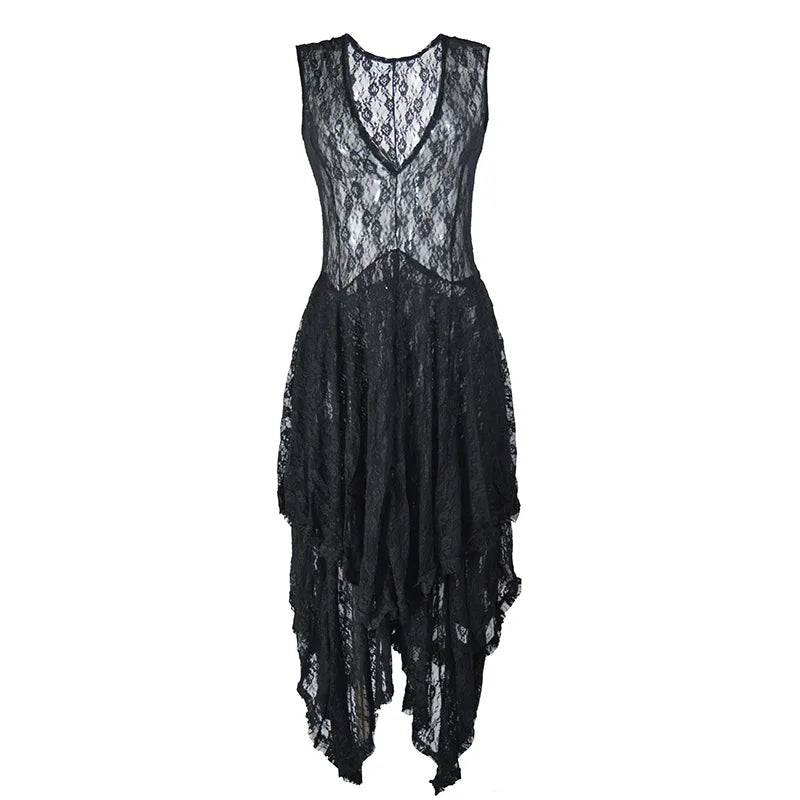 Enchanted Lace Handkerchief-Hem Dress