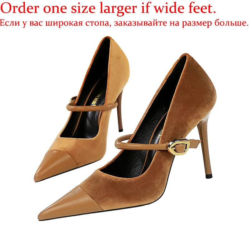 Women's Velvet Buckle Strap Heels