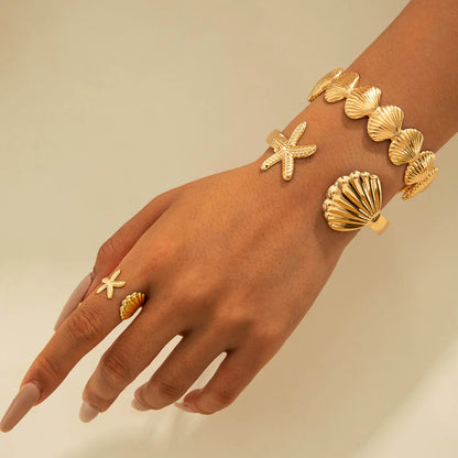 Sculptural Gold Open Cuff & Matching Ring Set