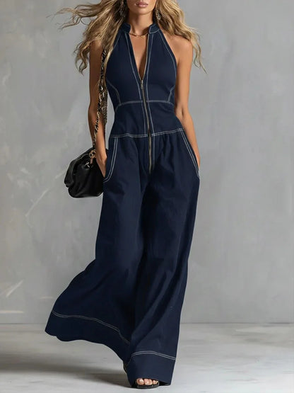 Sleeveless Wide Leg Zipper Jumpsuit