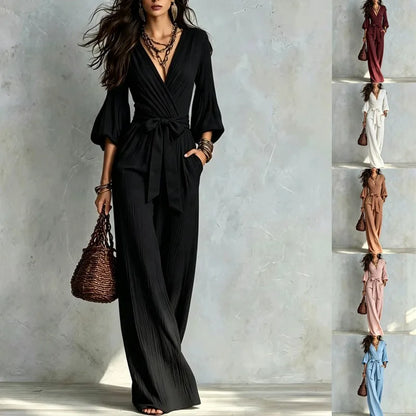 Elegant V-Neck Puff Sleeve Jumpsuit