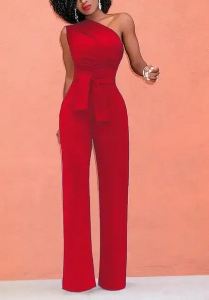 Elegant One-Shoulder Belted Jumpsuit