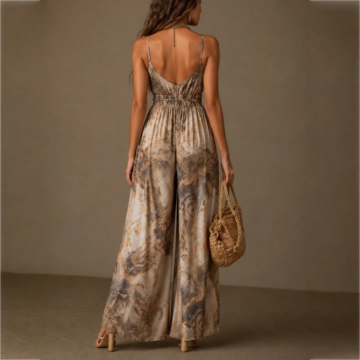 Elegant Printed Wide Leg Jumpsuit