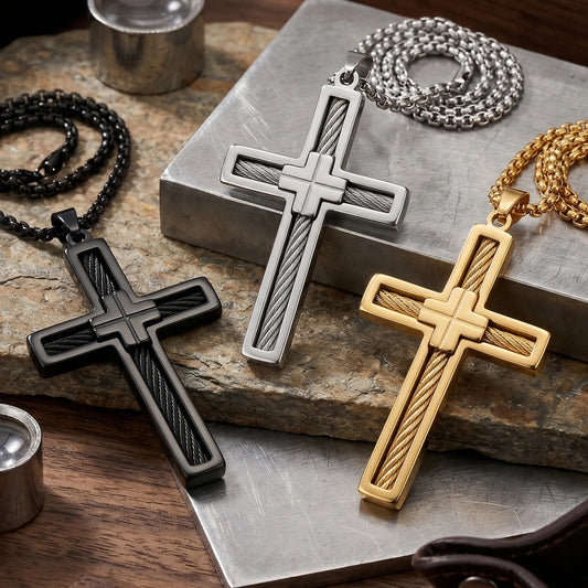 Urban Steel Wire Cross Pendant Necklace