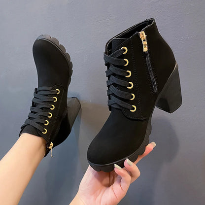 Round Toe Buckle Strap Boots