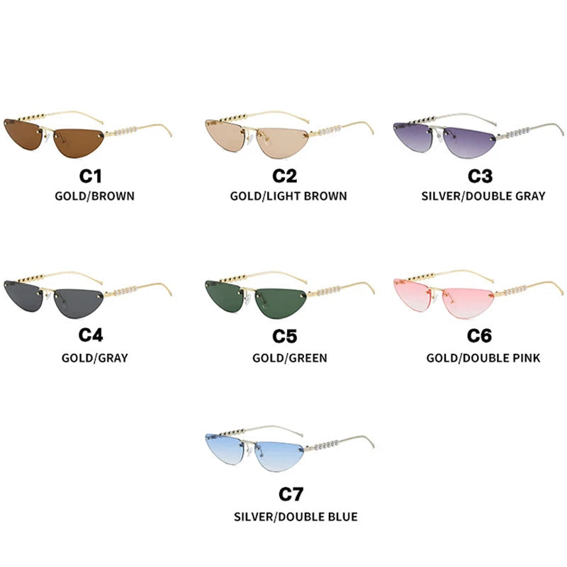 Various pairs of sunglasses with different color combinations on a white background.