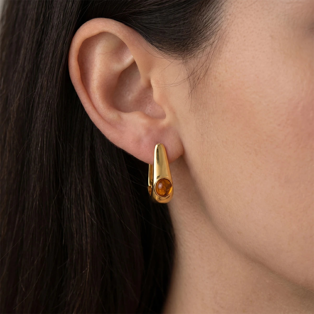 Vintage Cabochon Geometric Hoop Earrings