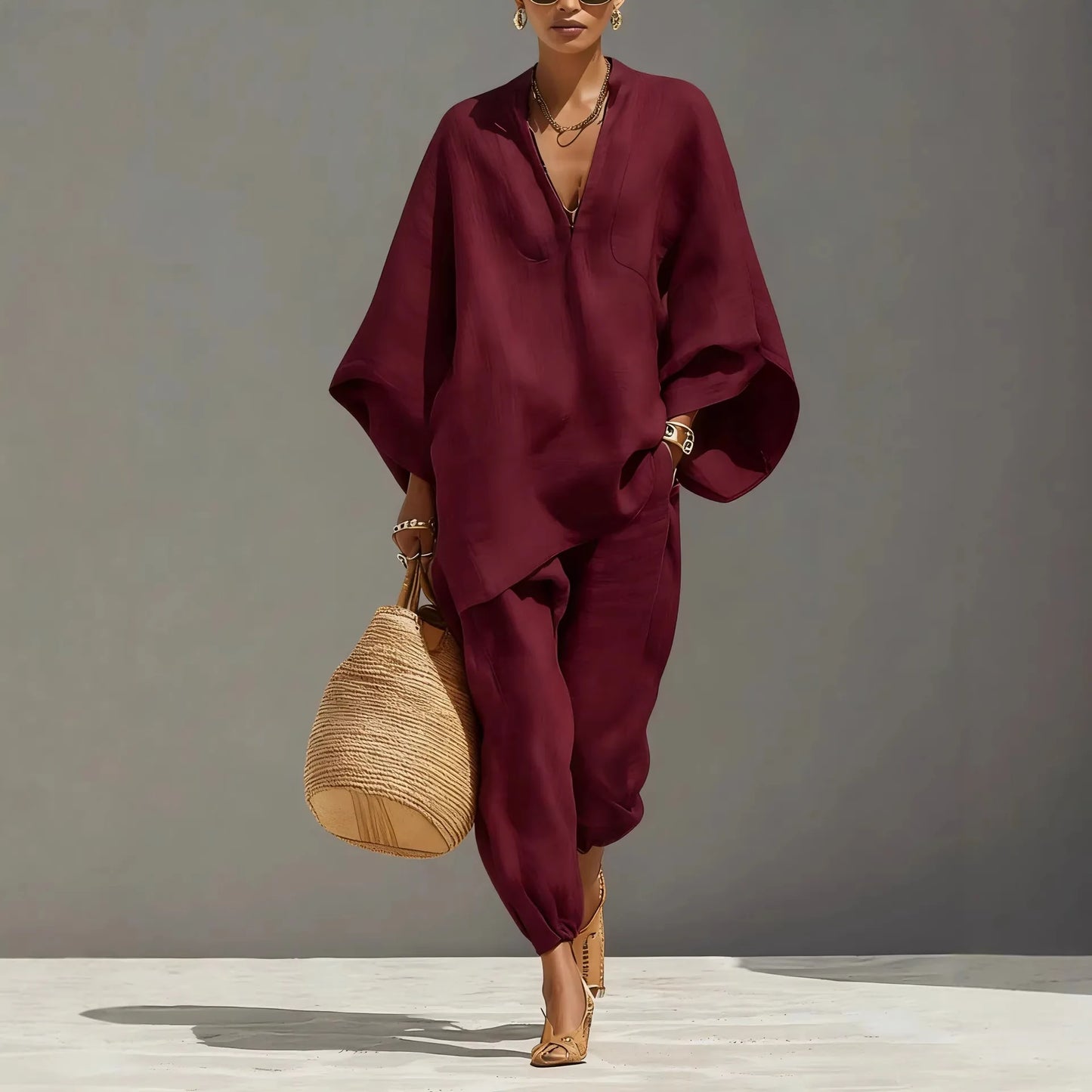 Dynamic Silhouette Linen-Blend Matching Set