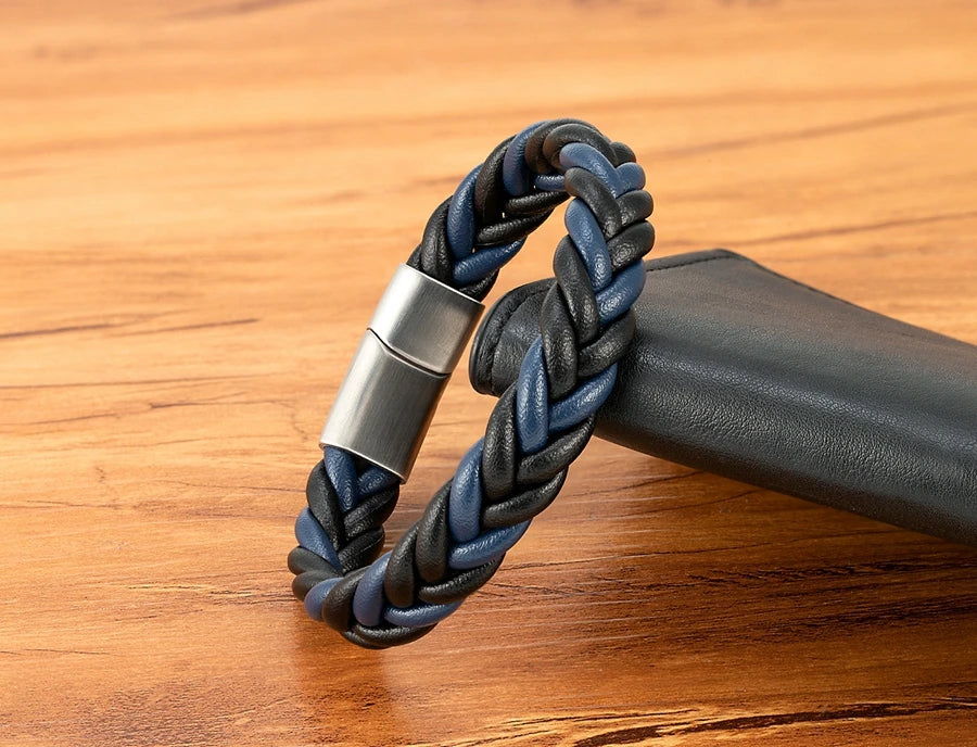 Braided Leather Cuff Bracelet for Men