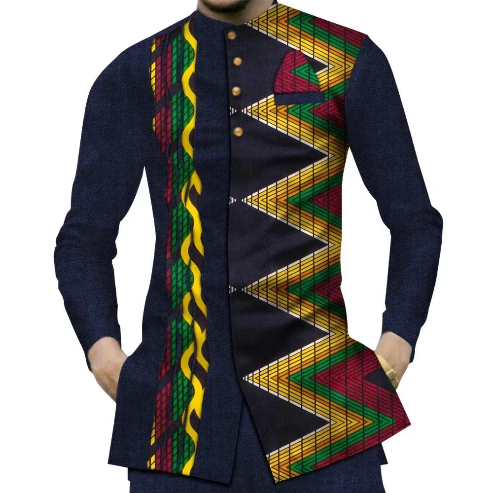 Casual 100% Cotton Mens African  Print Shirt