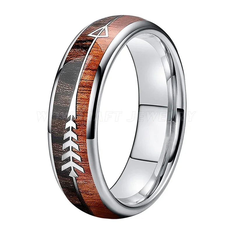 Wood Grain Arrow Inlay Men's Ring