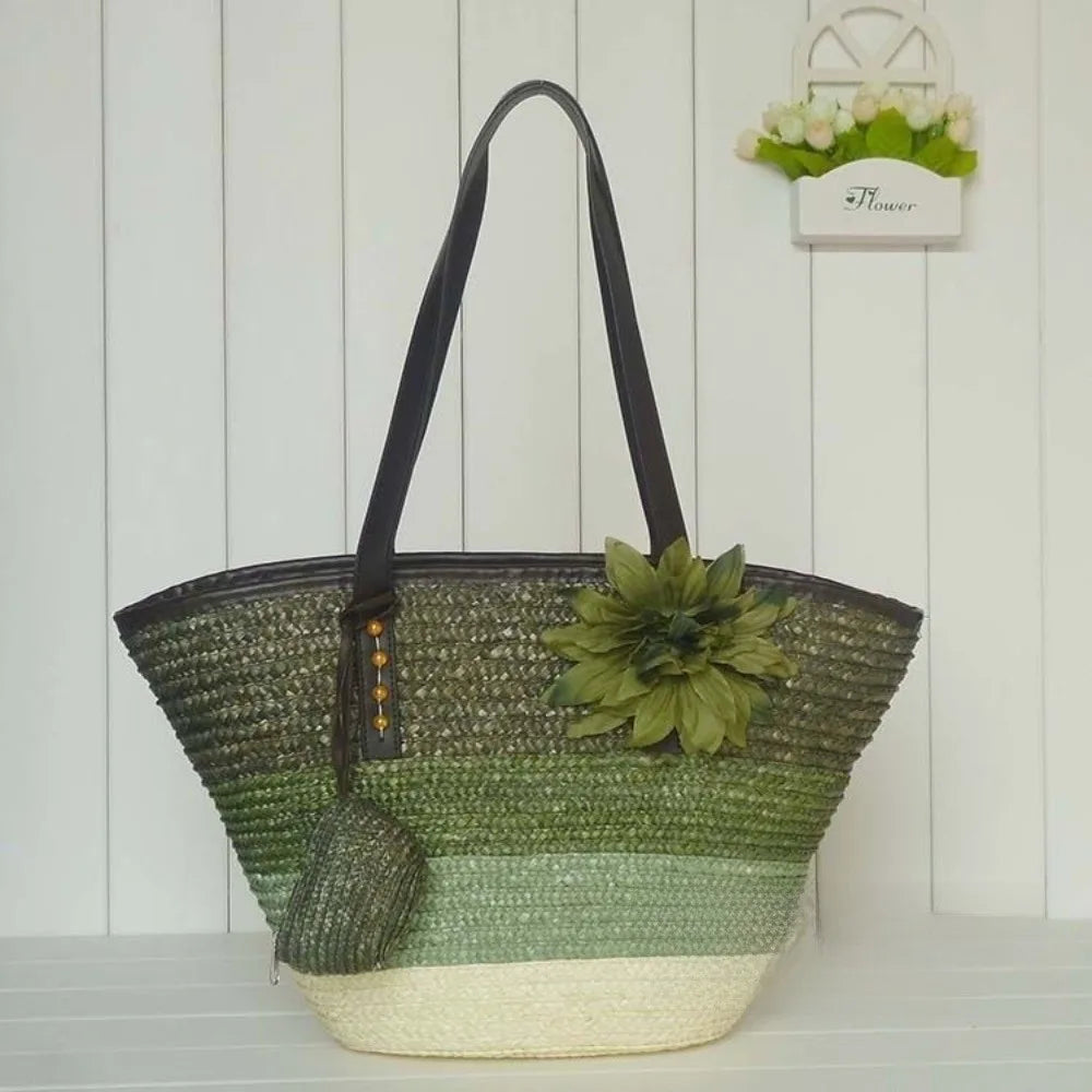 Sun-Drenched Striped Handwoven Straw Tote