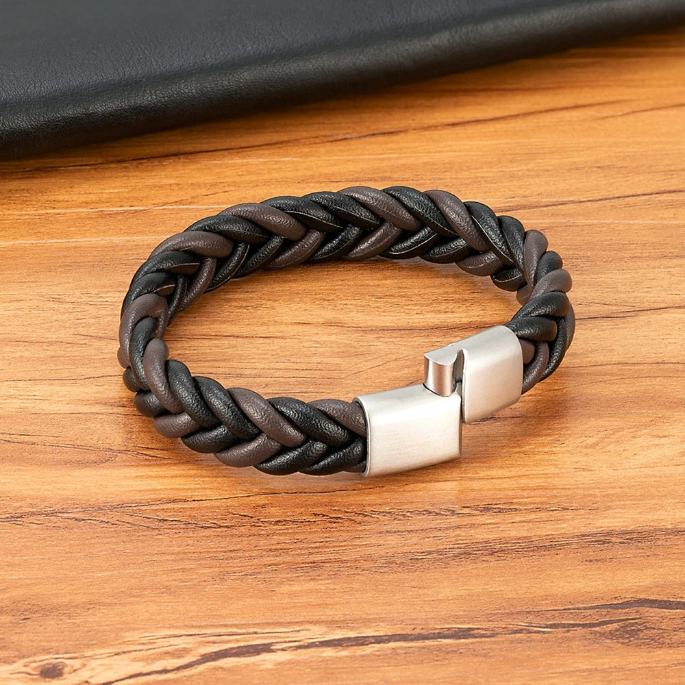 Braided Leather Cuff Bracelet for Men