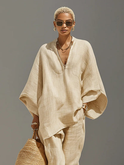 Dynamic Silhouette Linen-Blend Matching Set