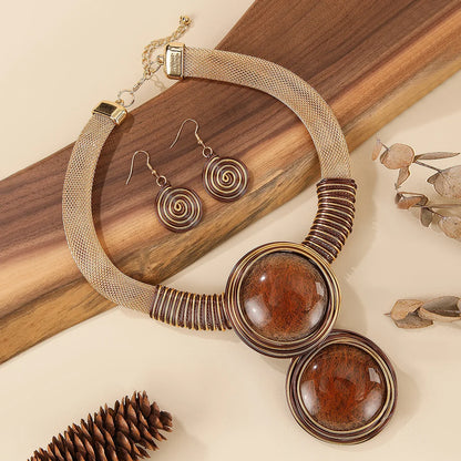 Bold Resin Wire-Woven Statement Necklace Set