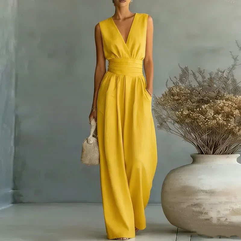 Deep V Wrap Wide Leg Jumpsuit