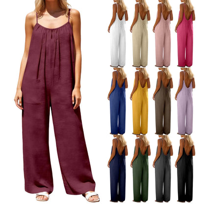 Flowy Backless Wide Leg Spaghetti Strap Jumpsuit