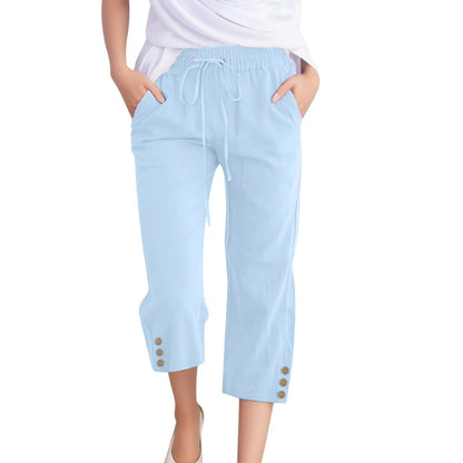 Cotton Linen Capri Pants For Women