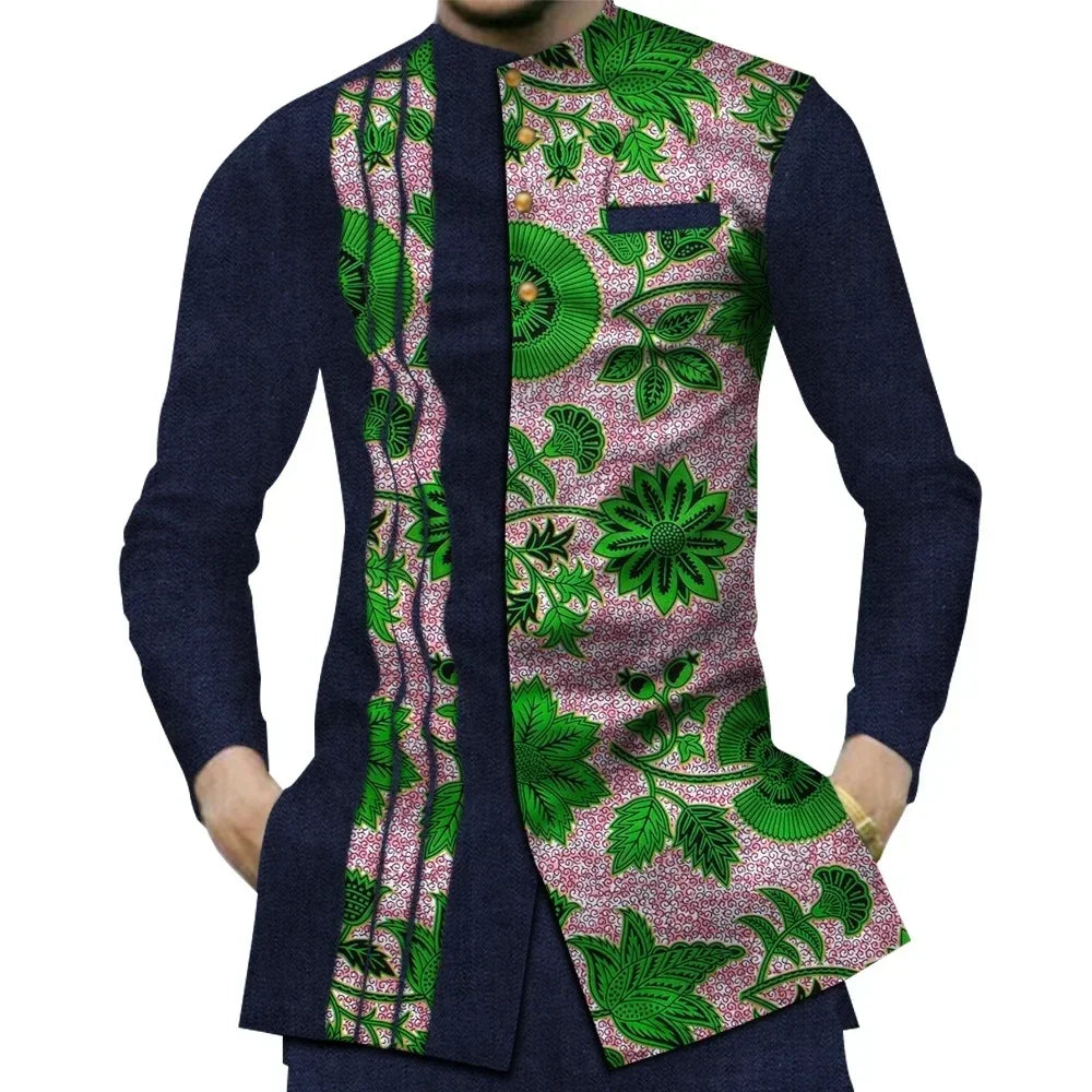 Casual 100% Cotton Mens African  Print Shirt
