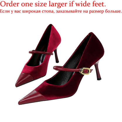 Women's Velvet Buckle Strap Heels